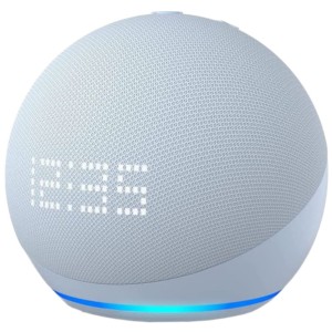 Amazon Echo Dot (5. Gen) Gris Bleuté avec Horloge - Assistant Smart Home