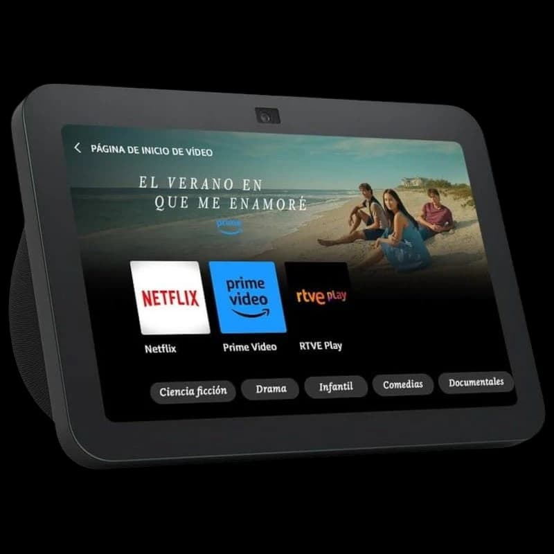 Amazon Echo Show 8 3ª Gen gris antracita con pantalla táctil, cámara superior centrada, biseles delgados y soporte multimedia como Netflix y Prime Video