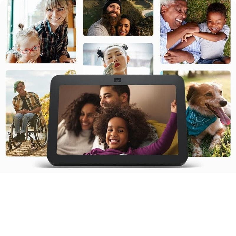 Amazon Echo Show 8 3ª Gen gris antracita con pantalla táctil, cámara frontal centrada, altavoz integrado y biseles negros, ideal para videollamadas y