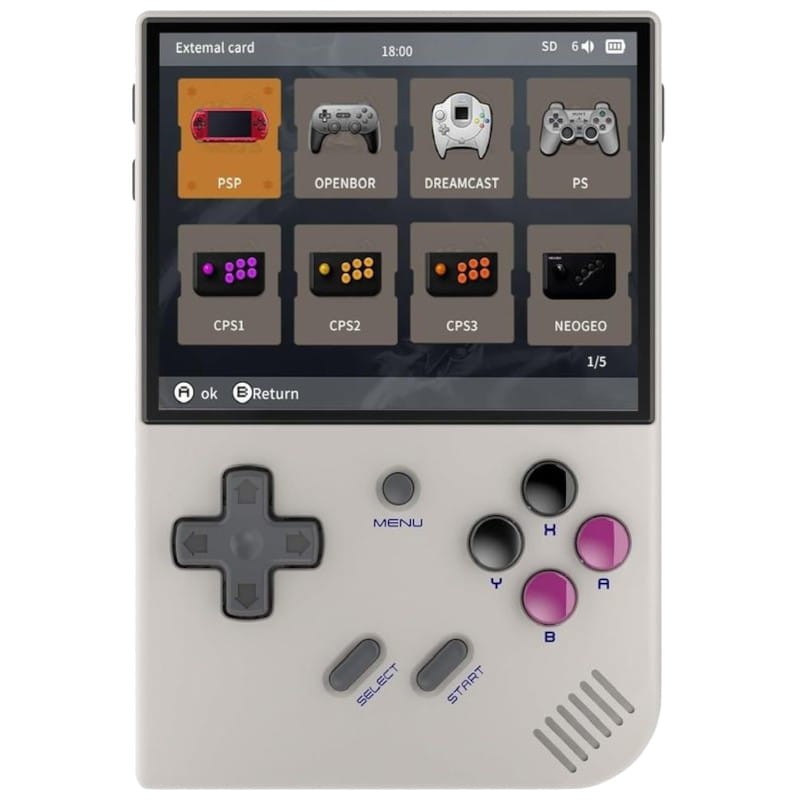 ANBERNIC RG35XX 3,5 Pouces IPS Affichage de la Console de Jeu Rétro 64 go  Console de Jeu Portable - Gris