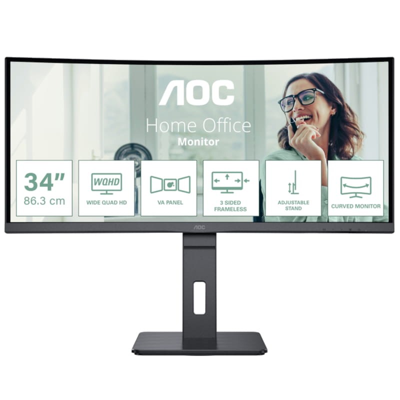 AOC CU34P3CV 34 UltraWide Quad HD VA Curvo Preto - Monitor PC - Item