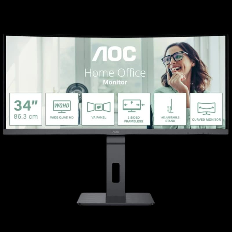 AOC CU34P3CV 34  WQHD VA UltraWide Curvo 100 Hz Preto - Monitor PC