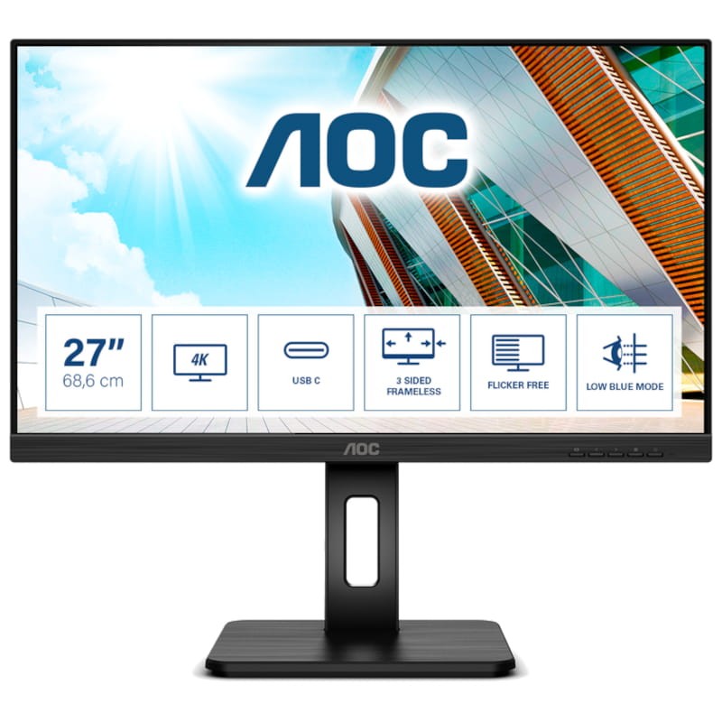 AOC U27P2CA 27 4k Ultra HD IPS Adaptive Sync, Preto - Monitor de PC - Item