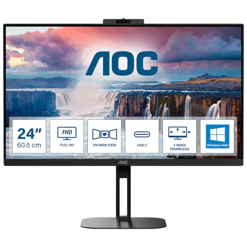 AOC V5 24V5CW 23.8 FullHD IPS Freesync Webcam Preto - Monitor de Computador - Item