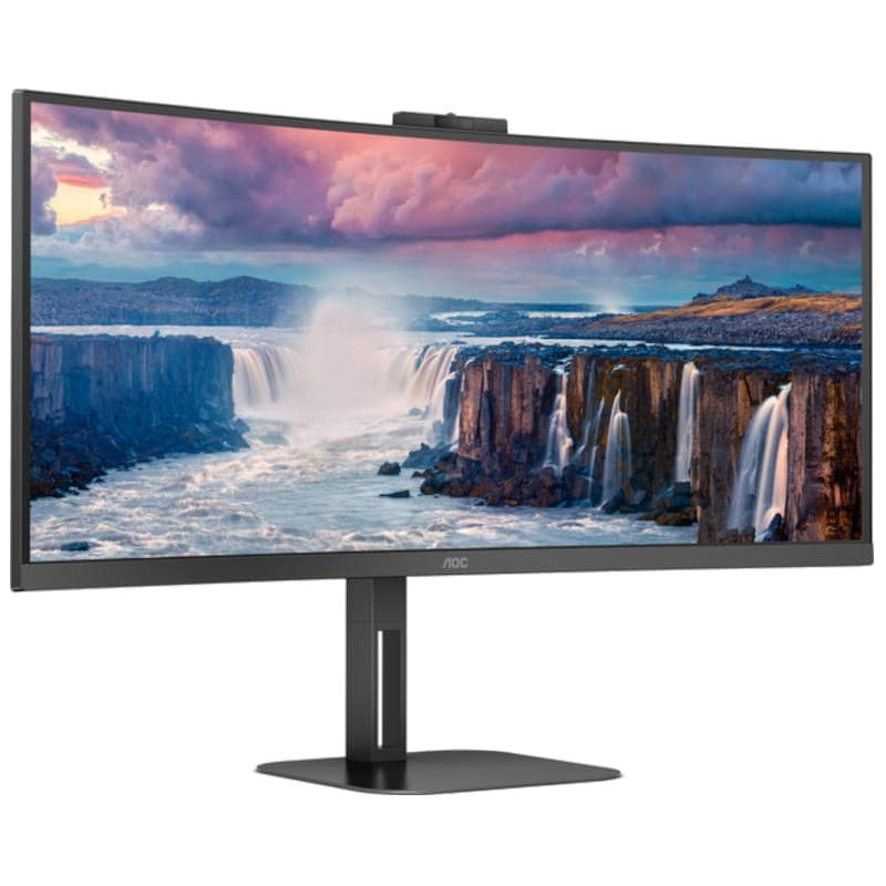 AOC V5 CU34V5CW 34 WQHD VA UltraWide Curvo 100 Hz FreeSync Webcam Negro - Monitor PC Vista frontal lado derecho