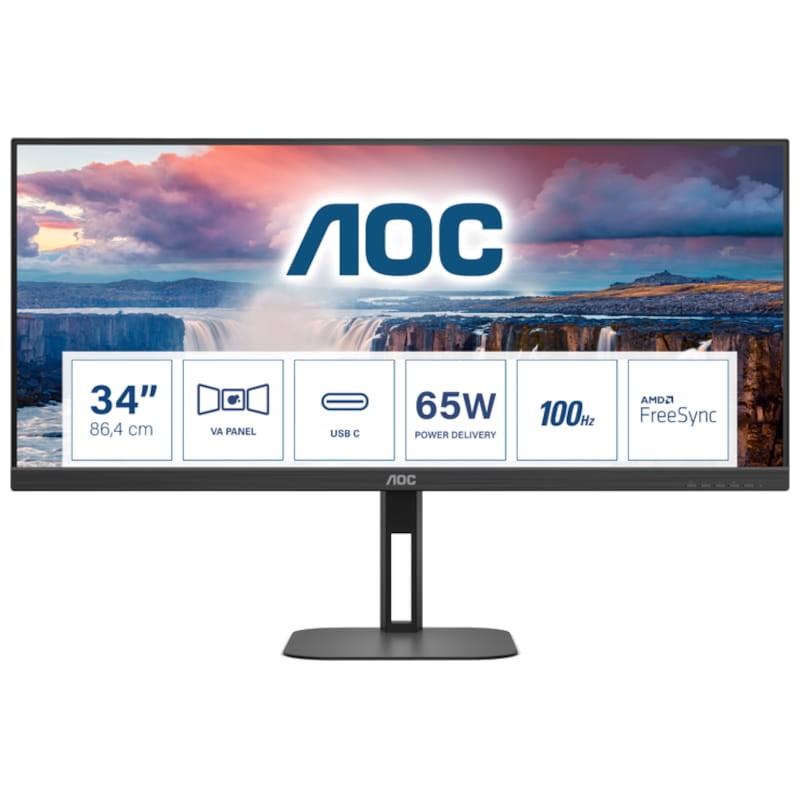 AOC V5 U34V5C/BK 34 WQHD VA UltraWide 100 Hz FreeSync Preto - Monitor Gaming - Item
