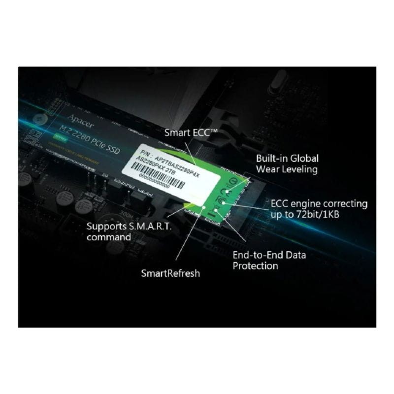 Apacer AS2280P4X 1 TB NVMe PCIe 3 M.2 2280 3D NAND Noir - Disque SSD - Ítem1