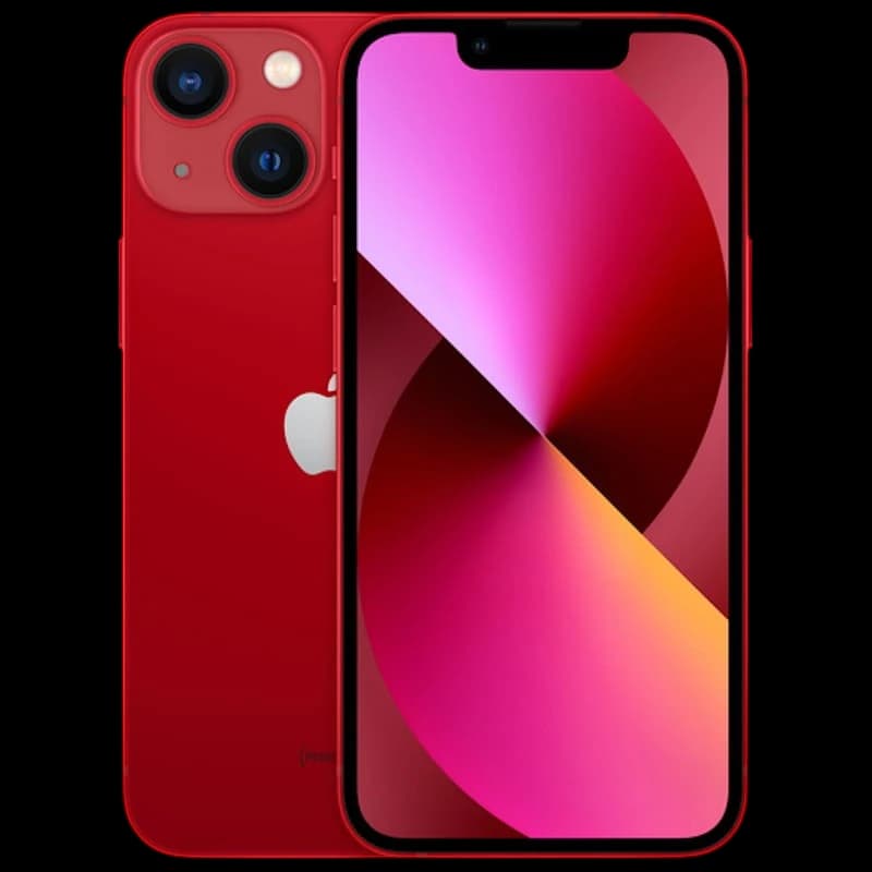 iPhone 13 mini 128GB (PRODUCT)RED Renovado em condição excelente, corpo vermelho vibrante, tela OLED com notch, câmera dupla traseira e logo Apple branco