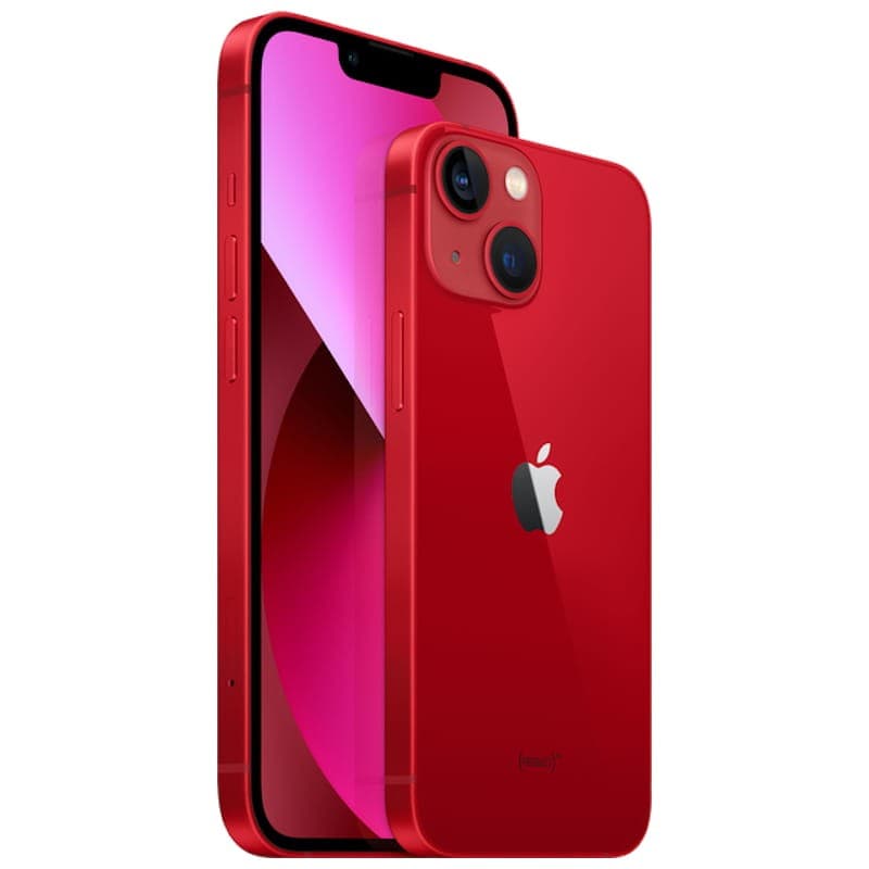 iPhone 13 mini 128GB vermelho PRODUCT RED renovado em excelente condição, corpo compacto, tela edge-to-edge, notch superior e câmera dupla traseira alinhada