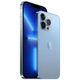 iPhone 13 Pro Max 256GB Azul Sierra renovado em condição excelente, tela OLED brilhante, bordas planas em alumínio e módulo traseiro com três câmeras
