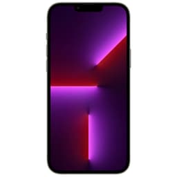 iPhone 13 Pro Max grafite renovado 256GB em condição excelente, tela grande sem bordas com notch superior e wallpaper roxo com luzes em neon