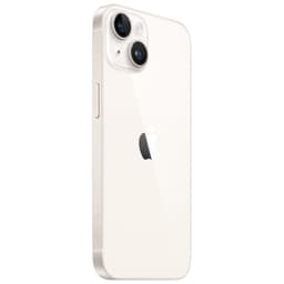 iPhone 14 256GB Blanco Estrella renovado en estado excelente, acabado brillante, bordes planos, doble cámara trasera con lentes grandes y flash integrado