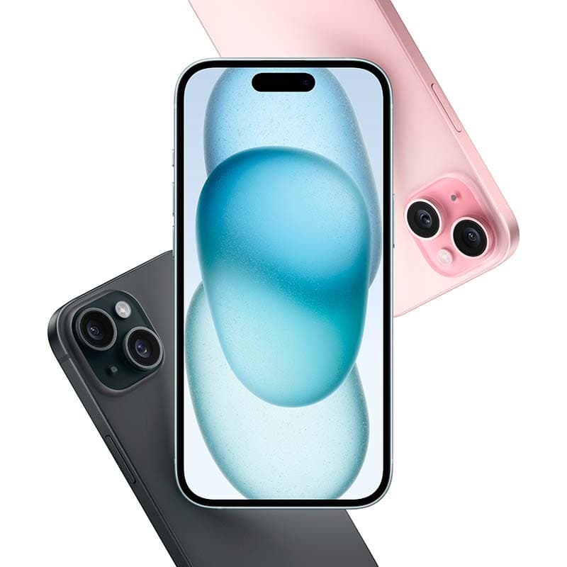 iPhone 15 5G 128Go Bleu Renewed État Excellent: écran bord à bord avec îlot dynamique, dos bleu mat soyeux, double appareil photo, bords arrondis