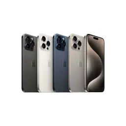 iPhone 15 Pro Max 5G 256GB em titânio natural, premium renovado. Câmeras triplas, tela ampla com Dynamic Island, cores grafite, prata e azul.