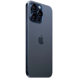 Dos bleu titane mat, cadre brossé, module triple caméra pro saillant avec flash. Design fin premium du iPhone 15 Pro Max 5G 256Go Renewed, excellent état.