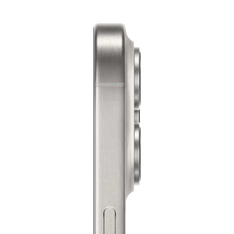 Téléphone portable Apple iPhone 15 Pro Max 256 Go Blanc - Renouvelé - Excellent état Détail du côté et de l'épaisseur de la caméra arrière