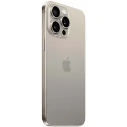 iPhone 15 Pro Max 5G 256GB em titânio natural, acabamento fosco, bordas retas e módulo triplo de câmeras grandes com flash; condição premium renovado