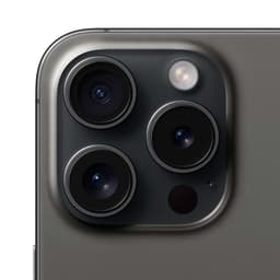 Module caméra iPhone 15 Pro Titane Noir: triple capteur grand format avec téléobjectif, ultra‑grand‑angle, flash LED et finition titane brossé. Renewed.