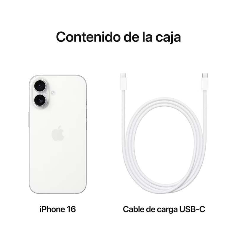contenido del embalaje del Teléfono móvil Apple iPhone 16 Plus 5G 256GB Blanco