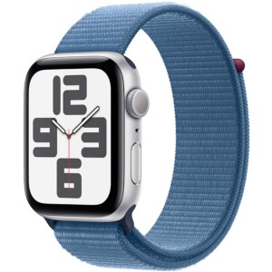 Apple Watch SE GPS 44mm 2023 Argent avec Bracelet Loop Sport Bleu