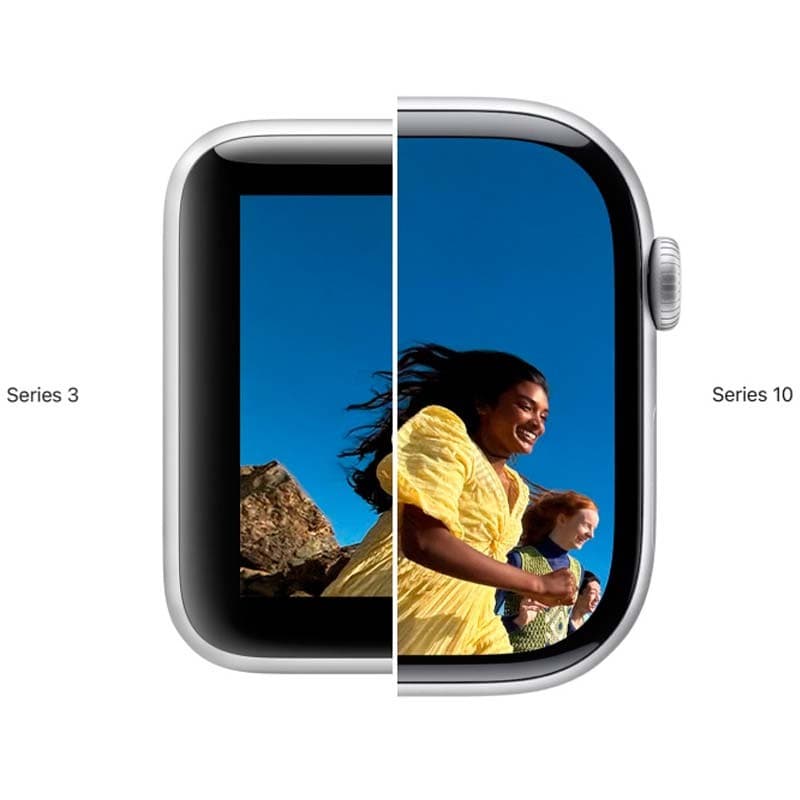 Apple Watch Series 10 GPS 46mm Alumínio Rosa‑dourado com Bracelete Desportiva M/L - tamanho do ecrã