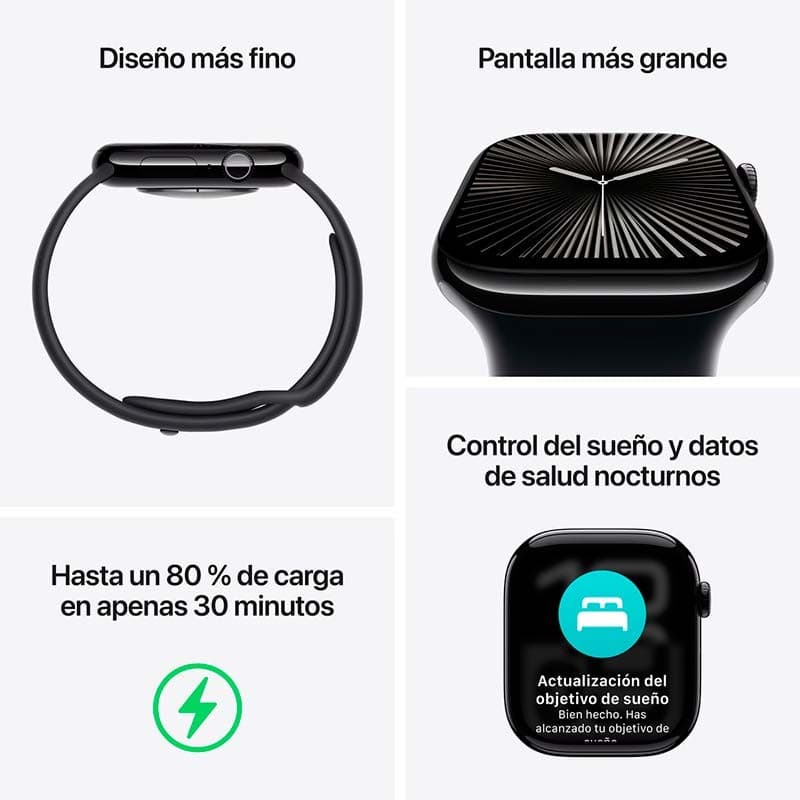 Apple Watch Series 10 GPS 42mm Aluminium Or rose avec Bracelet Boucle Sport Prune - caractéristiques