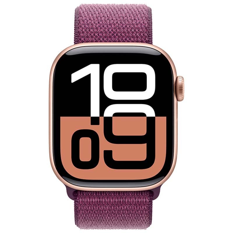 Apple Watch Series 10 GPS 42mm Aluminium Or rose avec Bracelet Boucle Sport Prune - vue de face