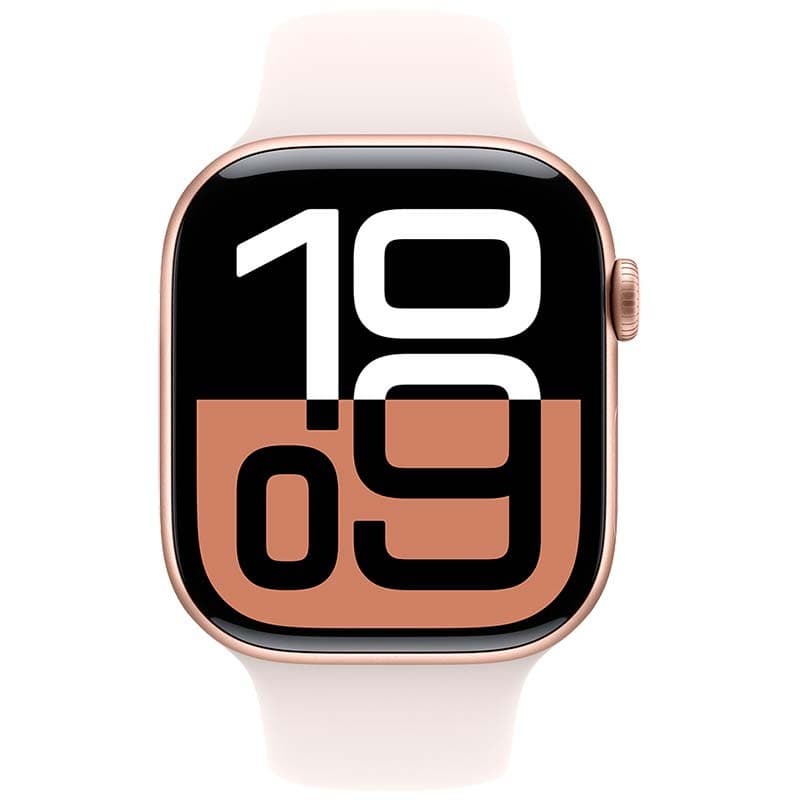 Apple Watch Series 10 GPS 46mm Alumínio Rosa‑dourado com Bracelete Desportiva M/L - vista frontal