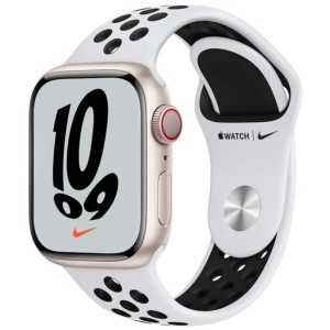 Apple Watch Nike Series 7 GPS Caixa de alumínio 41mm Luz Das Estrelas com Bracelete Nike Sport Platina/Preto