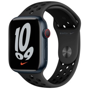 Apple Watch Nike Series 7 GPS Boîtier en Aluminium 45mm Minuit avec Bracelet Nike Sport Anthracite/Noir