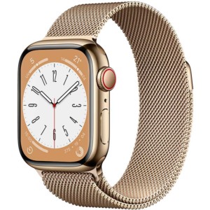 Montre Connectée Apple Watch Series 8 GPS+Cellular 41mm Acier Inoxydable avec Bracelet Milanese Loop Or