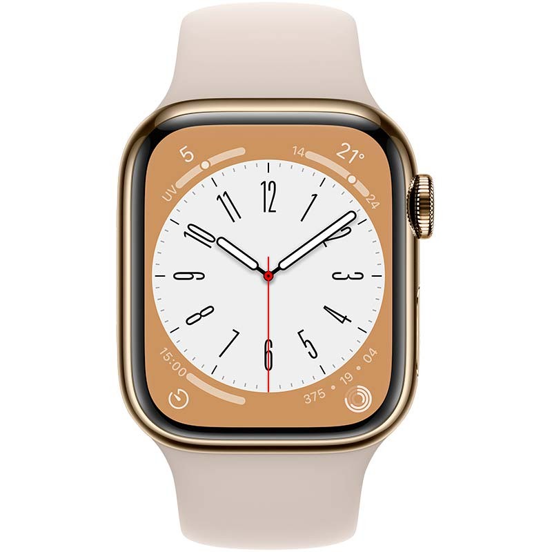 Relógio inteligente Apple Watch Series 8 GPS+Cellular 41mm Aço Inoxidável Dourado com Bracelete desportiva Luz das estrelas - Item1