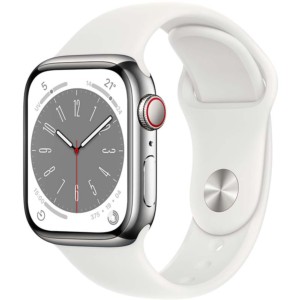 Reloj inteligente Apple Watch Series 8 GPS+Cellular 41mm Acero Inoxidable Plata con Correa Deportiva Blanca