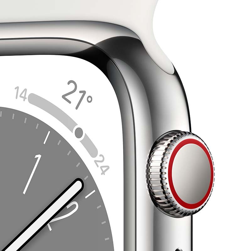Reloj inteligente Apple Watch Series 8 GPS+Cellular 45mm Acero Inoxidable Plata con Correa Deportiva Blanca - Ítem2