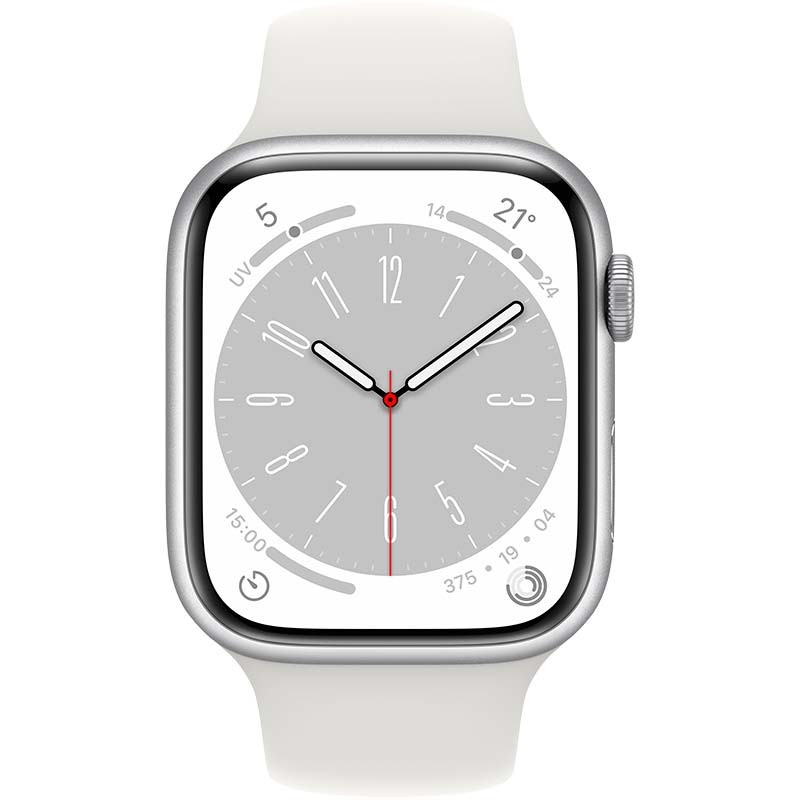 Relógio inteligente Apple Watch Series 8 GPS 45mm Alumínio Prateado com Bracelete desportiva Branca - Item1