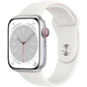 Montre Connectée Apple Watch Series 8 GPS+Cellular 45mm Aluminium Argent avec Bracelet Sport Blanc