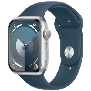 Apple Watch Series 9 GPS 45mm Alumínio Prateado com Bracelete Desportiva Azul M/L