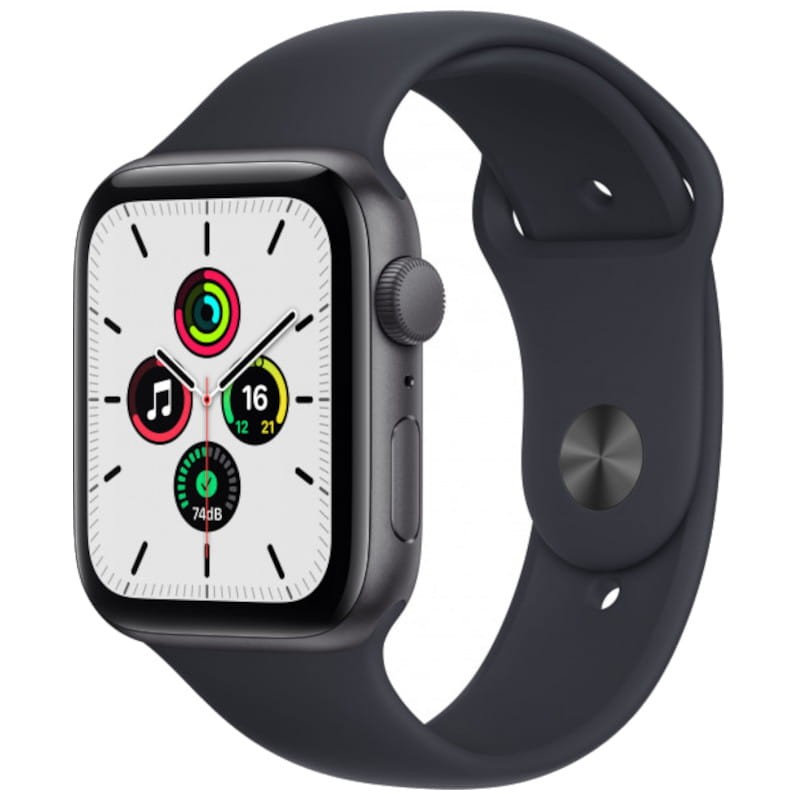 Apple Watch Series SE GPS 44mm Alumínio Cinzento Espaço com Pulseira Desportiva Preta Meia-noite - Smartwatch - Item