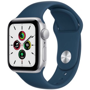 Montre Connectée Apple Watch SE GPS 40mm Aluminium Argent avec Bracelet Sport Bleu Abîme
