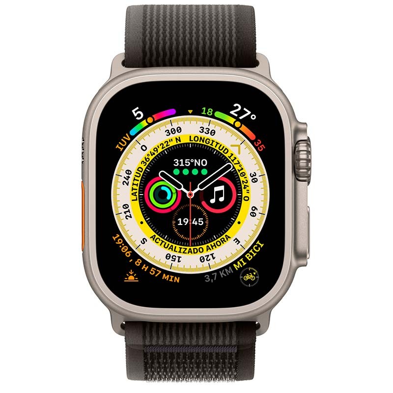Apple Watch Ultra Titane avec Bracelet Loop Trail Noir Gris M L