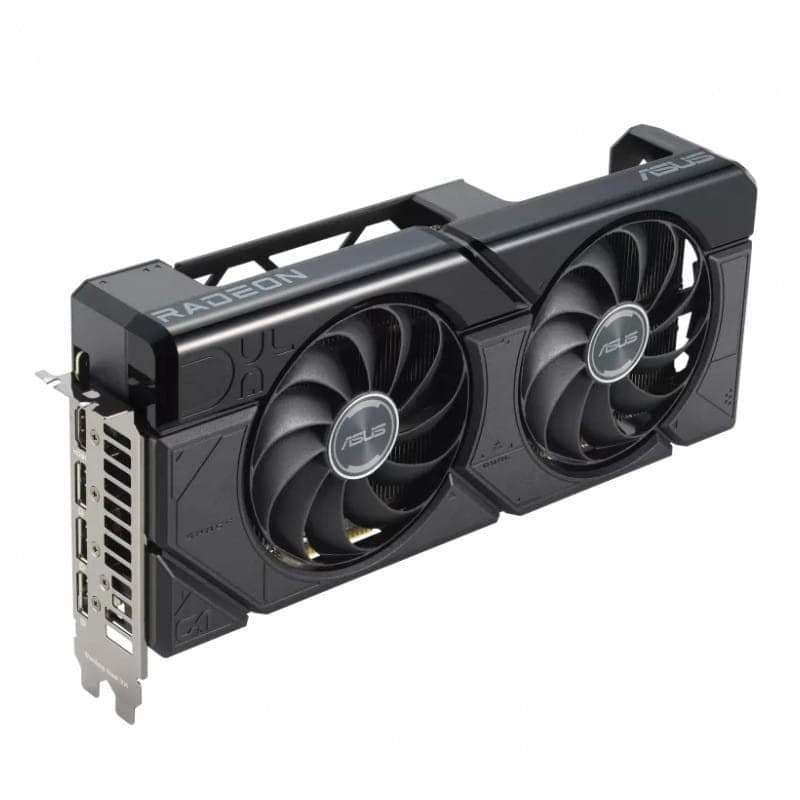 ASUS Dual RX7700XT 12 GB GDDR6 - Tarjeta gráfica imagen ventiladores y puertos