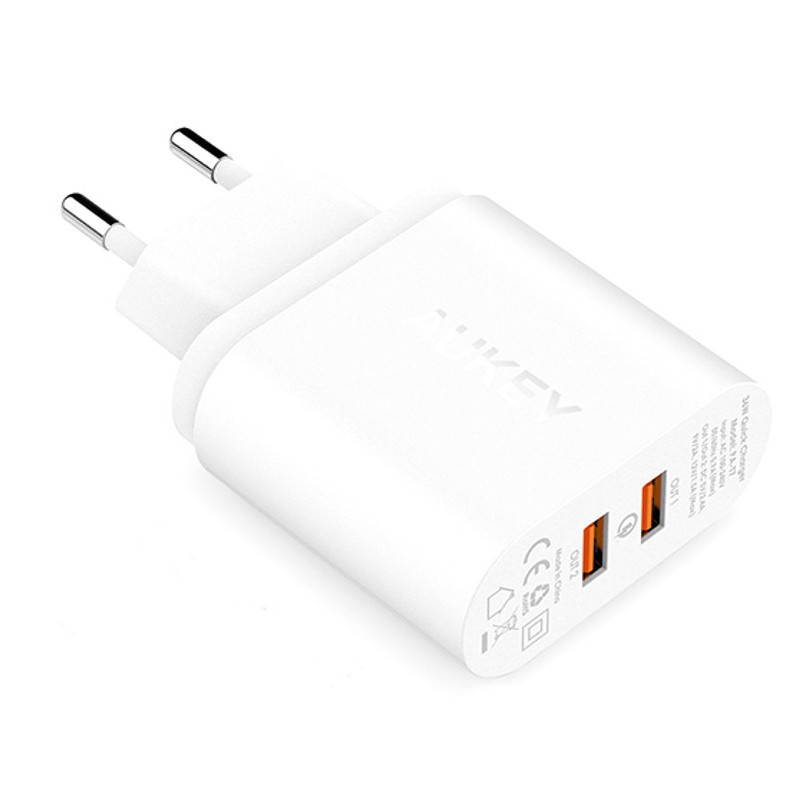 AUKEY PA-T7 Cargador de 2 Puertos USB Quick Charge Blanco
