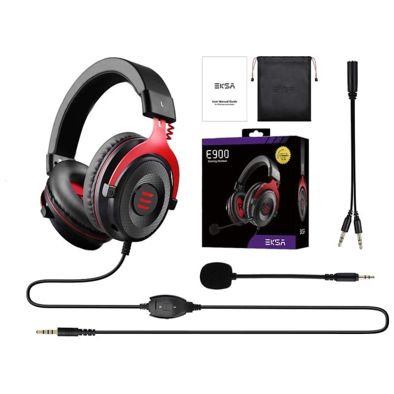 Auscultadores Gaming EKSA E900 Preto/Vermelho - Item4