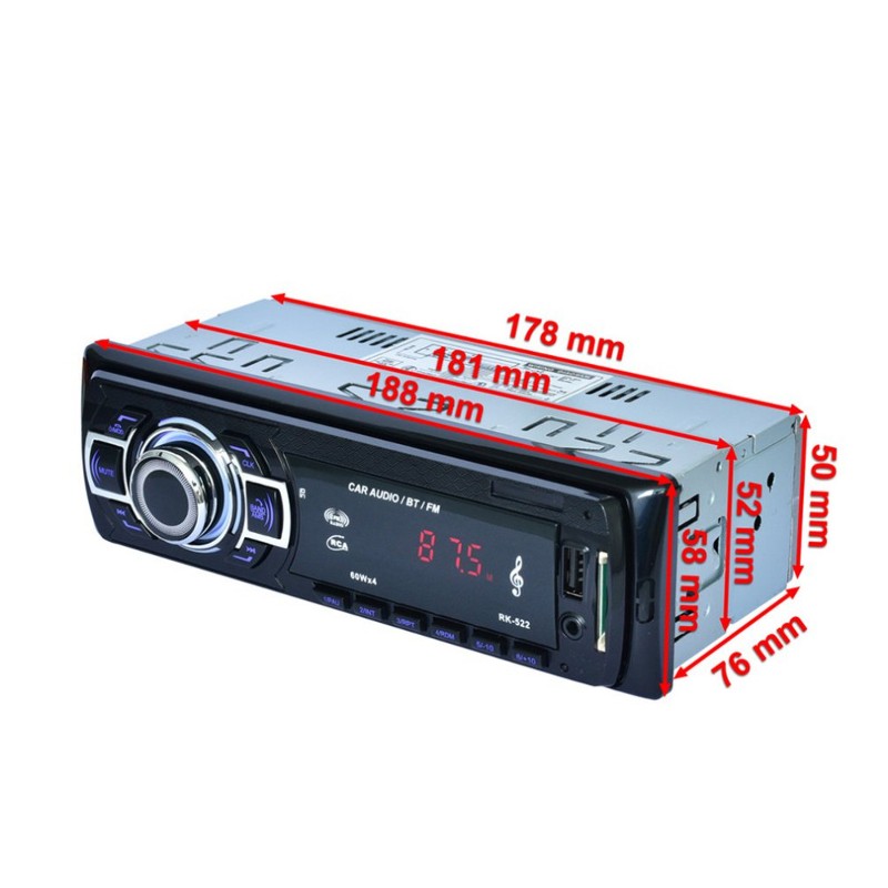 Autoradio Bluetooth RK-522 - Reproductor MP3, Puerto USB, Ranura SD, Emisora FM, Mando a distancia, AUX 3.5 mm - Ítem3