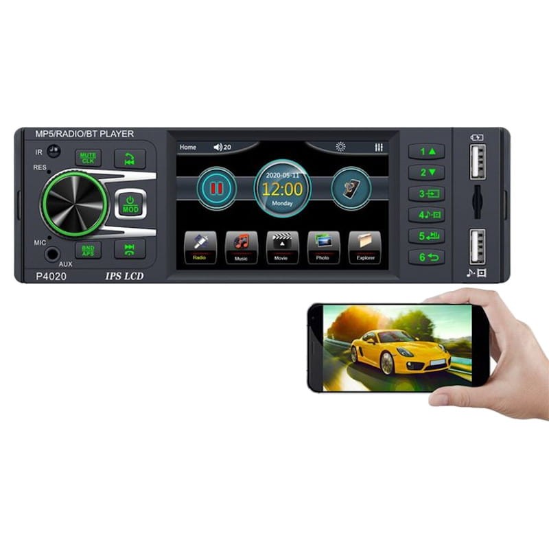 Auto-rádio DIN 1 P4020 IPS 3.8 Cor | Bluetooth | USB | SD | AUX - Item1