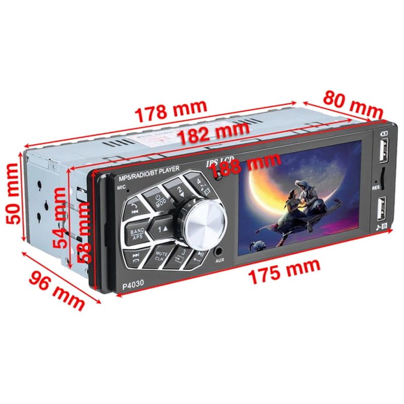Autoradio DIN 1 P4030 IPS 3,8 a color | Bluetooth | USB | SD | AUX - Ítem3