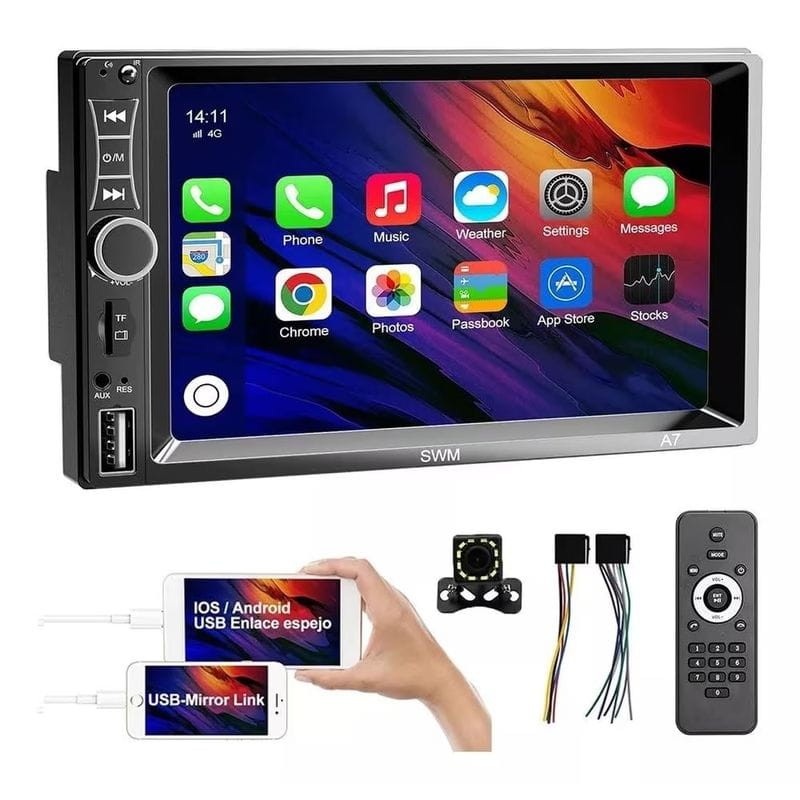 Autorradio 2 DIN SWM 7018B Bluetooth / MirrorLink / USB / Micro SD / Control Remoto/Negro - Ítem2