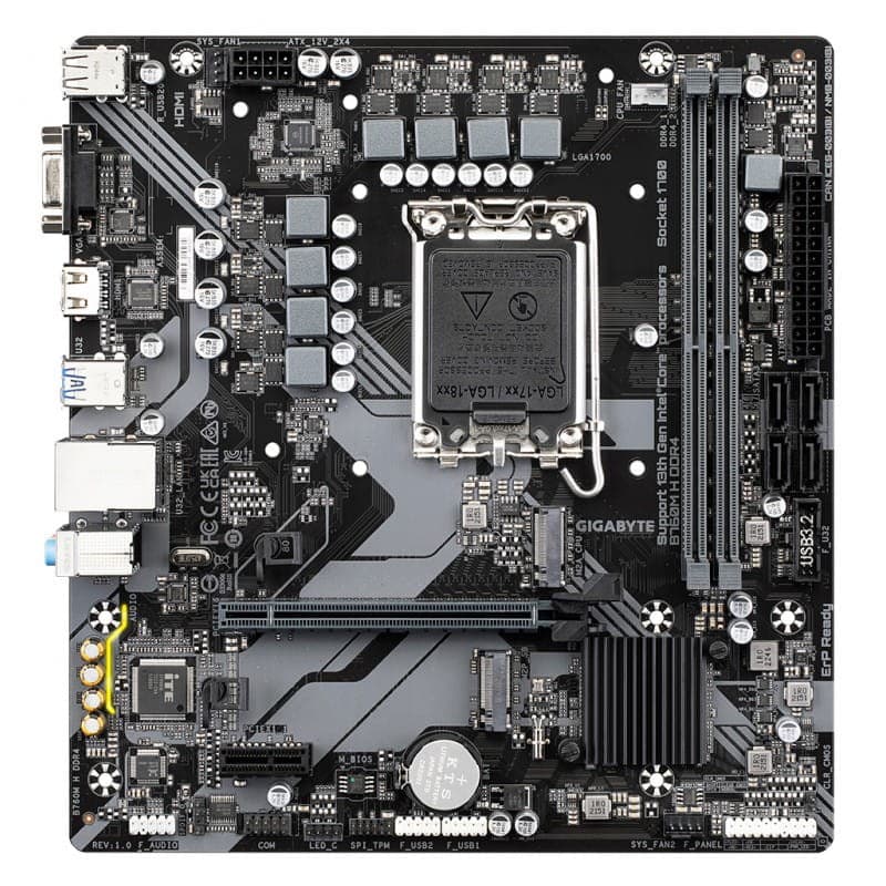 Gigabyte B760M H DDR4 (rev. 1.0) LGA 1700 micro ATX Gigabit Ethernet – Placa Base vista de frente