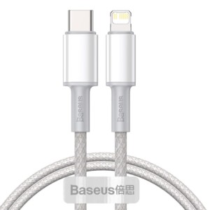 Baseus Cabo Trançado USB Tipo C para Lightning Apple 20W 1m Branco