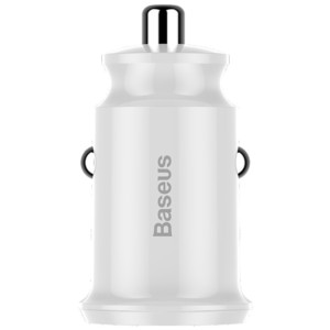 Baseus Chargeur de Voiture Dual USB 3.1A Small Rice Grain Blanc